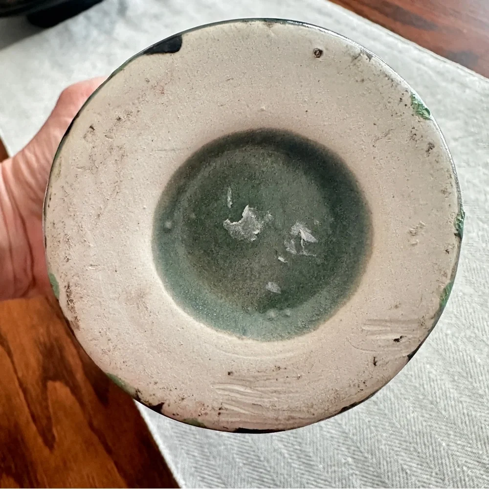 Vintage hand painted green floral vase